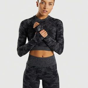 New Gymshark Camo Seamless Long Sleeve Top - Black